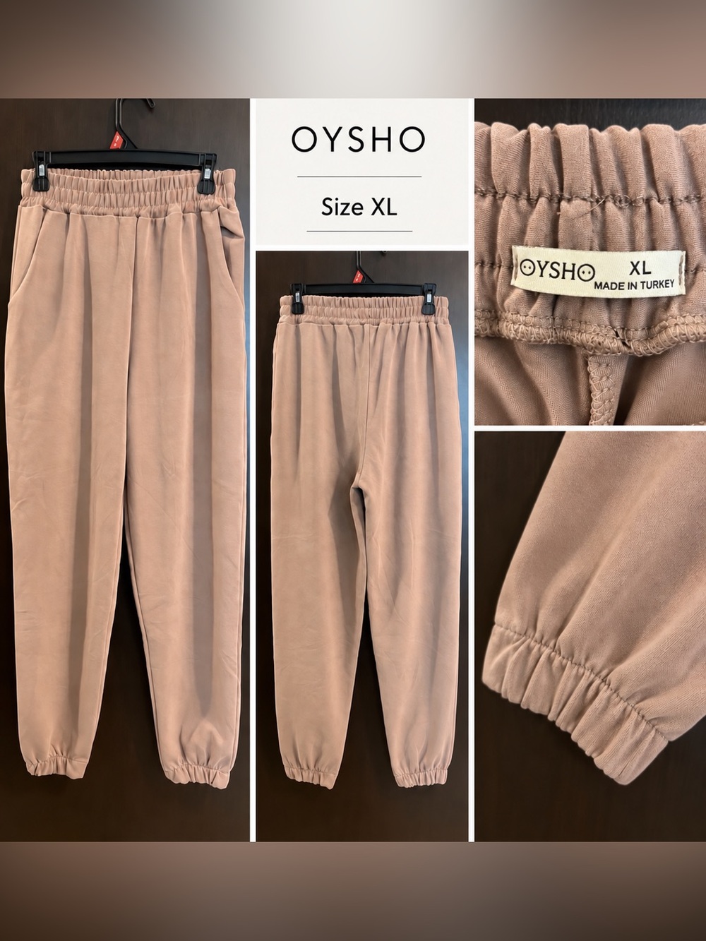 Oysho women’s Rose Taupe Elastic-Waist Jogger Pants